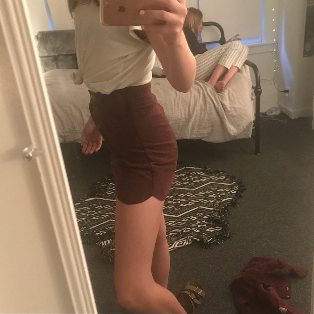 burgundy button up skirt